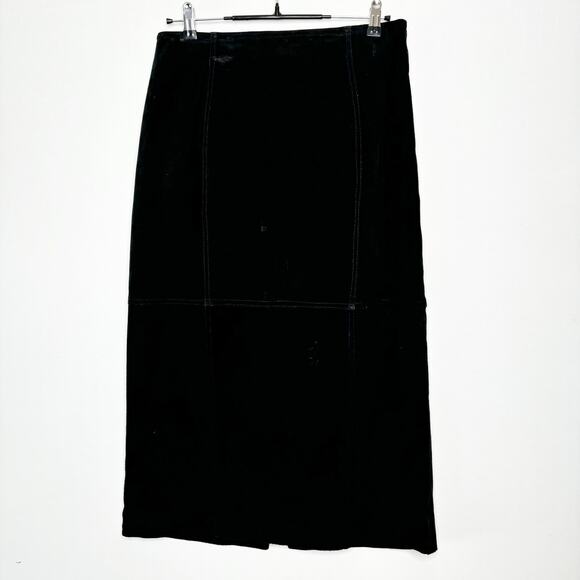 Black Suede Midi Skirt Size‎ M Vintage Copper Key Classic Timeless Boho Western - Picture 1 of 11